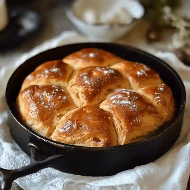 Freshly baked golden-brown Gipfeli pastries on a wooden board, showcasing their flaky texture and crescent shape.