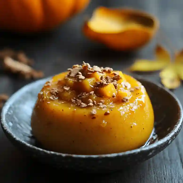 Homemade Koginut squash dessert with a smooth, golden texture, garnished with nuts and spices